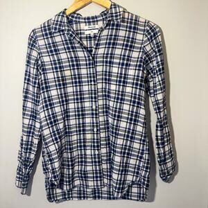 Madewell Slim Plaid Flannel Button Down Shirt Blue White 100% Cotton Medium